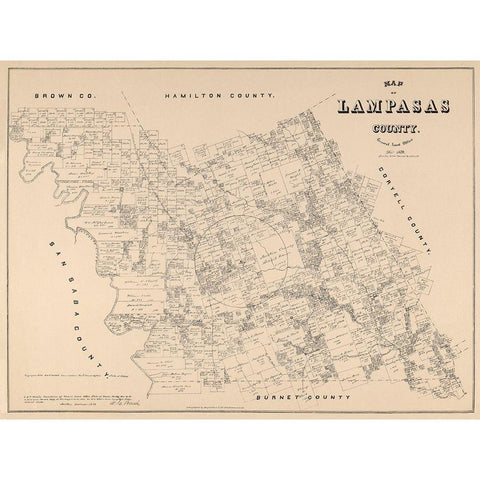 Lampasas County Texas - Walsh 1879 White Modern Wood Framed Art Print by Walsh
