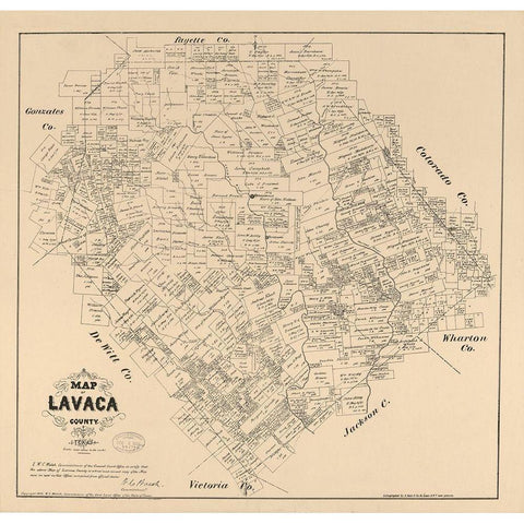 Lavaca County Texas - Walsh 1879 Gold Ornate Wood Framed Art Print with Double Matting by Walsh