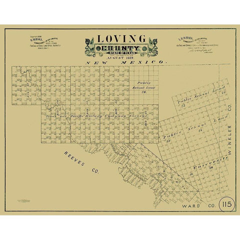 Loving County Texas - Hall 1889 Gold Ornate Wood Framed Art Print with Double Matting by Hall