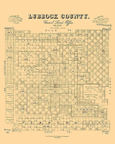 Lubbock County Texas - McGaughey 1892 Black Ornate Wood Framed Art Print with Double Matting by McGaughey
