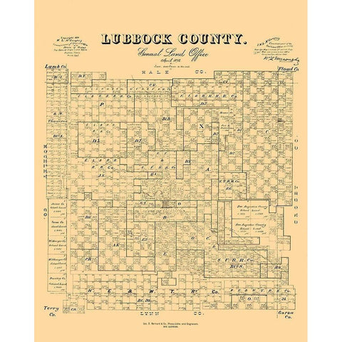 Lubbock County Texas - McGaughey 1892 White Modern Wood Framed Art Print by McGaughey