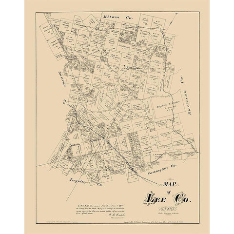 Lee County Texas - Walsh 1879 Gold Ornate Wood Framed Art Print with Double Matting by Walsh