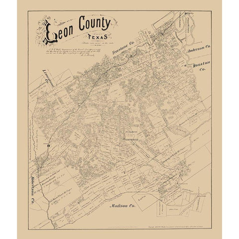 Leon County Texas - Walsh 1879 Black Modern Wood Framed Art Print with Double Matting by Walsh