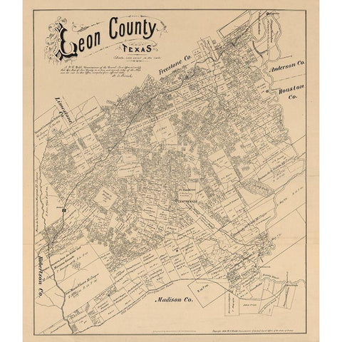 Leon County Texas - Walsh 1879 White Modern Wood Framed Art Print by Walsh