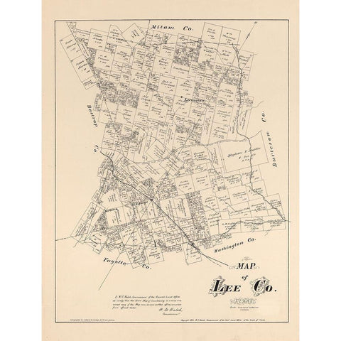 Lee County Texas - Walsh 1879 Gold Ornate Wood Framed Art Print with Double Matting by Walsh