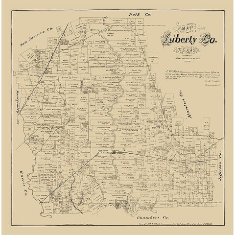 Liberty County Texas - Walsh 1879 White Modern Wood Framed Art Print by Walsh
