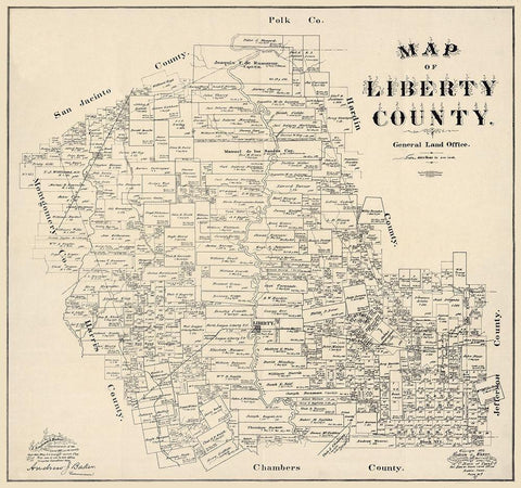 Liberty County Texas - Baker 1895 Black Ornate Wood Framed Art Print with Double Matting by Baker