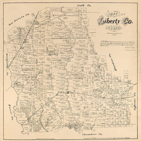 Liberty County Texas - Walsh 1879 Gold Ornate Wood Framed Art Print with Double Matting by Walsh