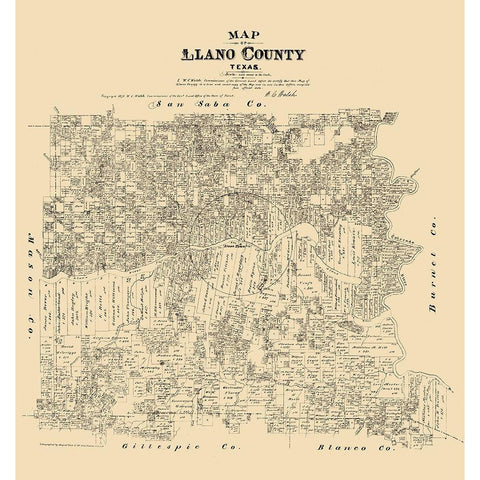 Llano County - Walsh 1879 Gold Ornate Wood Framed Art Print with Double Matting by Walsh