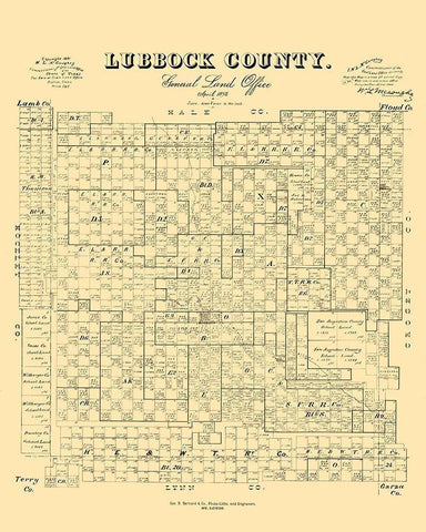 Lubbock County Texas - McGauhey 1892 Black Ornate Wood Framed Art Print with Double Matting by McGaughey