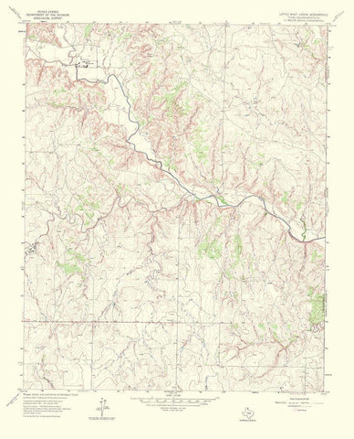 Little Wolf Creek Texas Quad - USGS 1967 White Modern Wood Framed Art Print with Double Matting by USGS