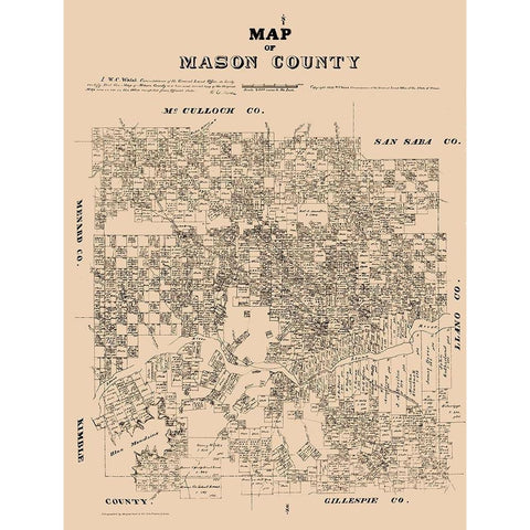 Mason County Texas - Walsh 1879 Gold Ornate Wood Framed Art Print with Double Matting by Walsh