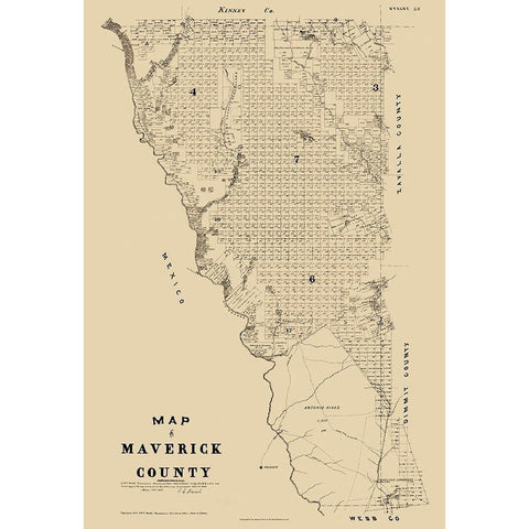 Maverick County Texas - Walsh 1879 Black Modern Wood Framed Art Print with Double Matting by Walsh