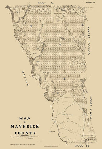 Maverick County Texas - Walsh 1879 Black Ornate Wood Framed Art Print with Double Matting by Walsh