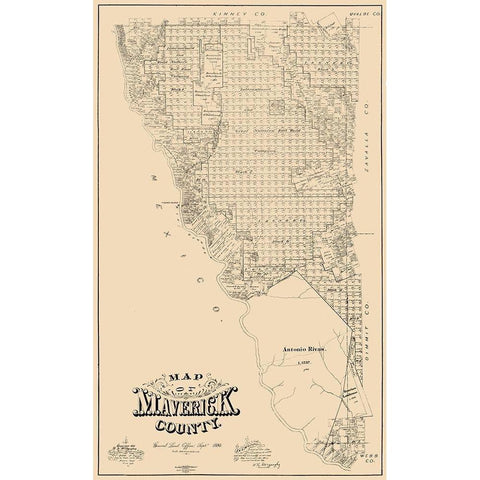 Maverick County Texas - McGaughey 1893 Gold Ornate Wood Framed Art Print with Double Matting by McGaughey
