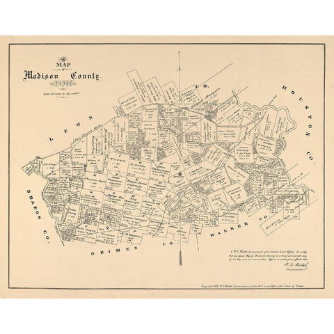 Madison County Texas - Walsh 1879 Gold Ornate Wood Framed Art Print with Double Matting by Walsh