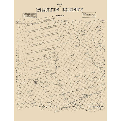 Martin County Texas - Abrams 1894 Black Modern Wood Framed Art Print with Double Matting by Abrams