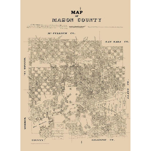 Mason County Texas - Walsh 1879 White Modern Wood Framed Art Print by Walsh