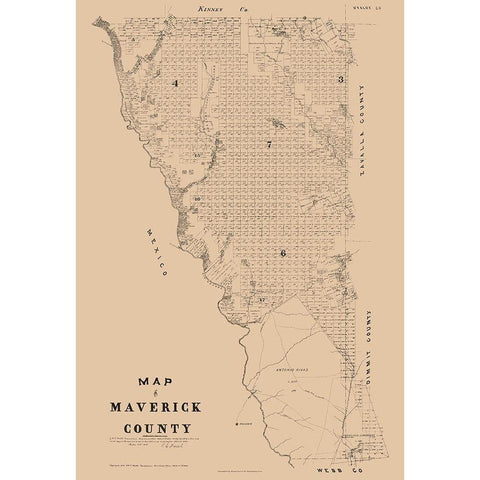 Marverick County Texas - Walsh 1897 White Modern Wood Framed Art Print by Walsh