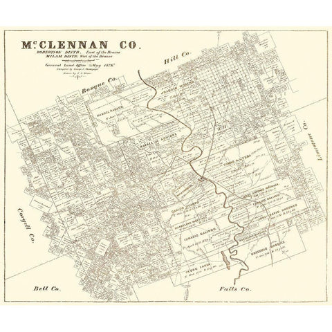Mclennan Texas Landowner - Land Office 1878 White Modern Wood Framed Art Print by Land Office