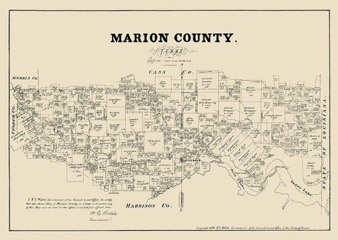 Marion County Texas - Walsh 1879 Black Ornate Wood Framed Art Print with Double Matting by Walsh