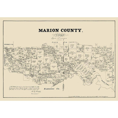 Marion County Texas - Walsh 1879 White Modern Wood Framed Art Print by Walsh