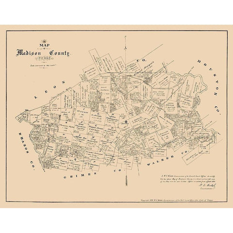 Madison County Texas - Walsh 1879 Gold Ornate Wood Framed Art Print with Double Matting by Walsh