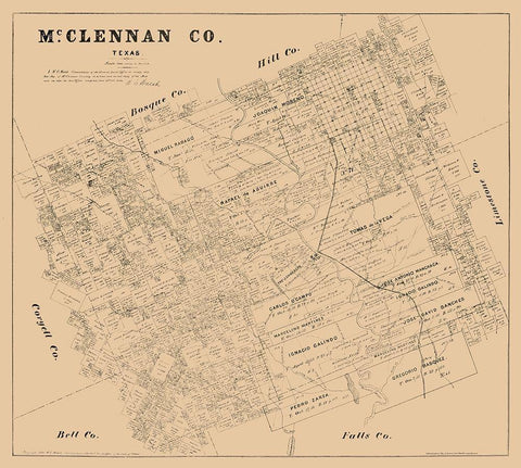 McLennan County Texas - Walsh 1880 Black Ornate Wood Framed Art Print with Double Matting by Walsh