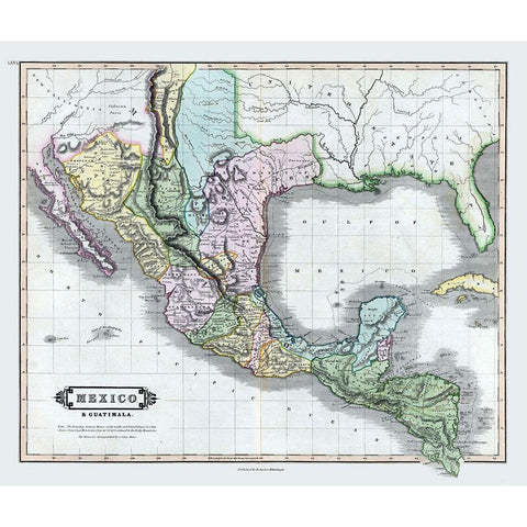 Mexico - Guatemala - Lizars 1833 Gold Ornate Wood Framed Art Print with Double Matting by Lizars