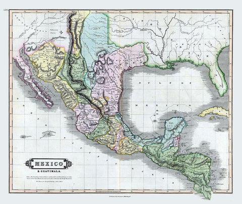 Mexico - Guatemala - Lizars 1833 Black Ornate Wood Framed Art Print with Double Matting by Lizars