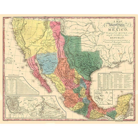 Texas - Mexico - Tanner 1847 White Modern Wood Framed Art Print by Tanner