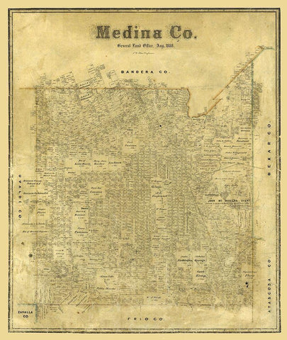 Medina County Texas - Blau 1880 Black Ornate Wood Framed Art Print with Double Matting by Blau