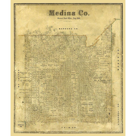 Medina County Texas - Blau 1880 Gold Ornate Wood Framed Art Print with Double Matting by Blau