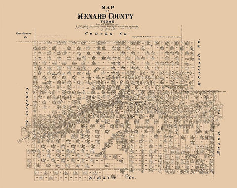 Menard County Texas - Walsh 1879 Black Ornate Wood Framed Art Print with Double Matting by Walsh