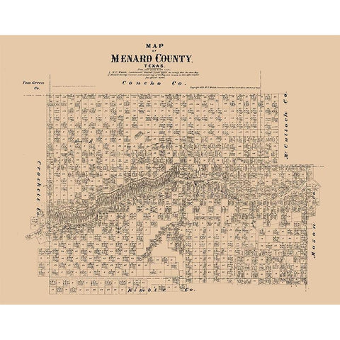 Menard County Texas - Walsh 1879 Black Modern Wood Framed Art Print with Double Matting by Walsh