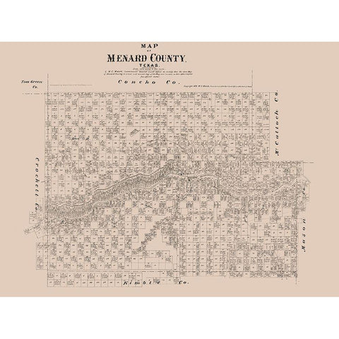 Menard County Texas - Walsh 1879 Gold Ornate Wood Framed Art Print with Double Matting by Walsh