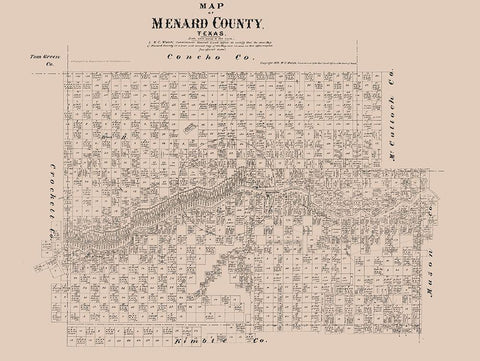 Menard County Texas - Walsh 1879 Black Ornate Wood Framed Art Print with Double Matting by Walsh