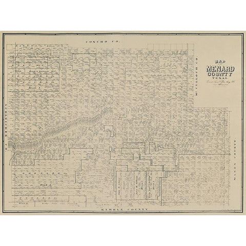 Menard County Texas - Clark 1894 Gold Ornate Wood Framed Art Print with Double Matting by Clark