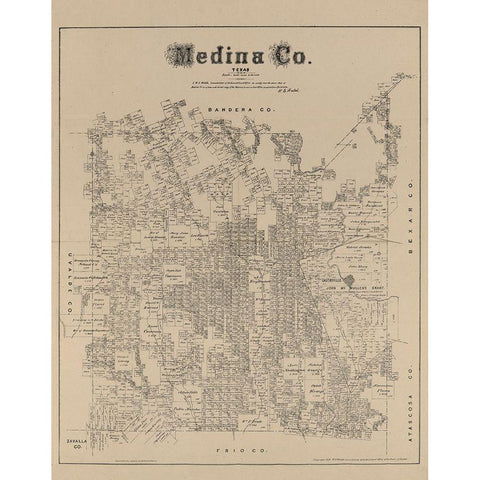 Medina County Texas - Walsh 1879 Black Modern Wood Framed Art Print with Double Matting by Walsh