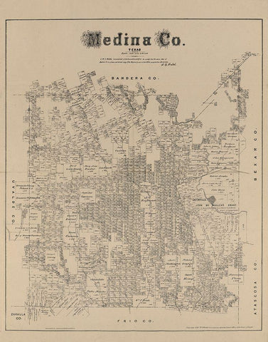 Medina County Texas - Walsh 1879 Black Ornate Wood Framed Art Print with Double Matting by Walsh
