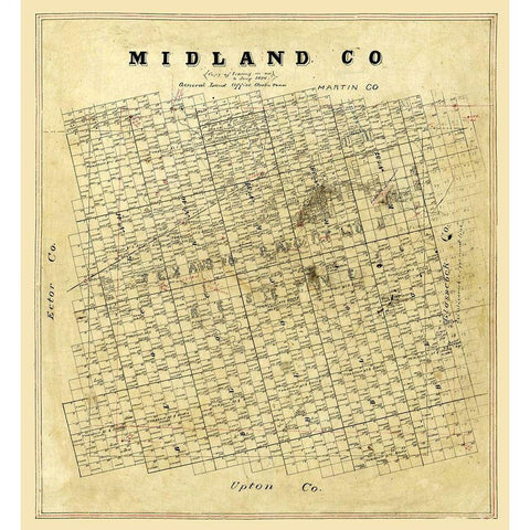 Midland County Texas -1896 Black Modern Wood Framed Art Print with Double Matting by Unknown