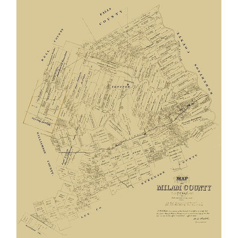 Milam County Texas - Walsh 1879 Gold Ornate Wood Framed Art Print with Double Matting by Walsh