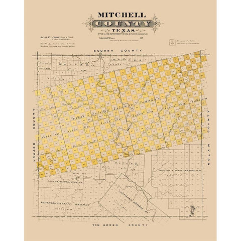 Mitchell County Texas - Gast 1870 Gold Ornate Wood Framed Art Print with Double Matting by Gast