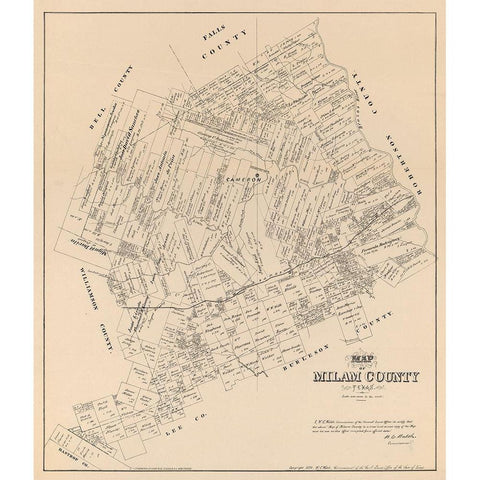 Milam County Texas - Walsh 1879 Black Modern Wood Framed Art Print with Double Matting by Walsh