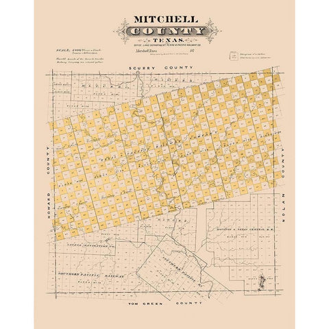 Mitchell County Texas - Gast 1870 Gold Ornate Wood Framed Art Print with Double Matting by Gast