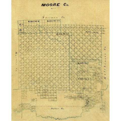 Moore County Texas -1878 Gold Ornate Wood Framed Art Print with Double Matting by Unknown