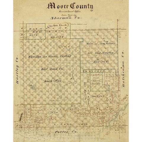 Moore County Texas -1884 Black Modern Wood Framed Art Print with Double Matting by Unknown