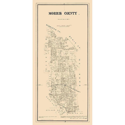 Morris County Texas - Walsh 1880 Black Modern Wood Framed Art Print with Double Matting by Walsh