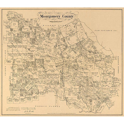 Montgomery County Texas - Walsh 1880 Gold Ornate Wood Framed Art Print with Double Matting by Walsh