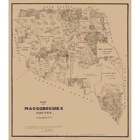 Nacogdoches County Texas - Walsh 1881 Gold Ornate Wood Framed Art Print with Double Matting by Walsh